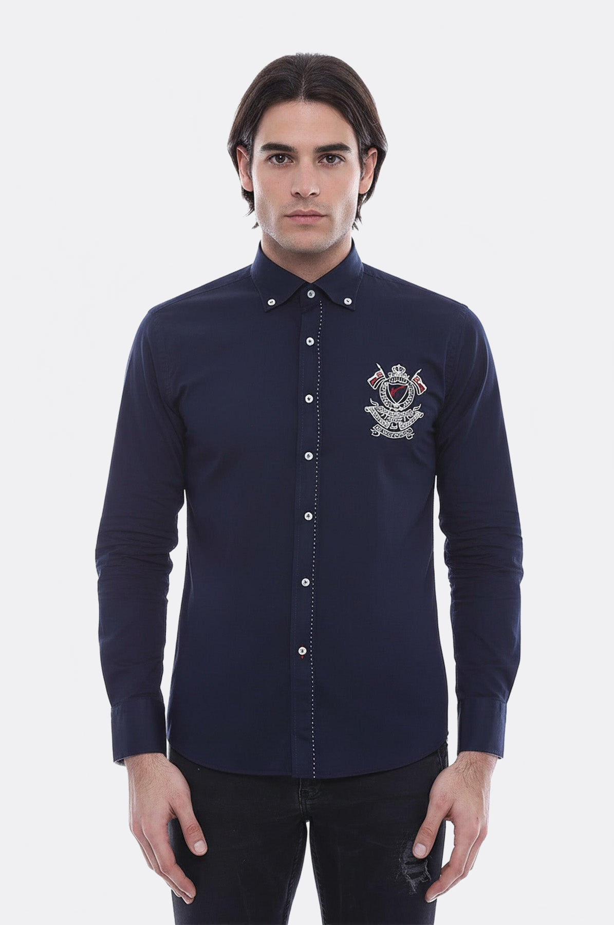 Emblemed Long Sleeve Navy Blue Shirt by Wessi – side view