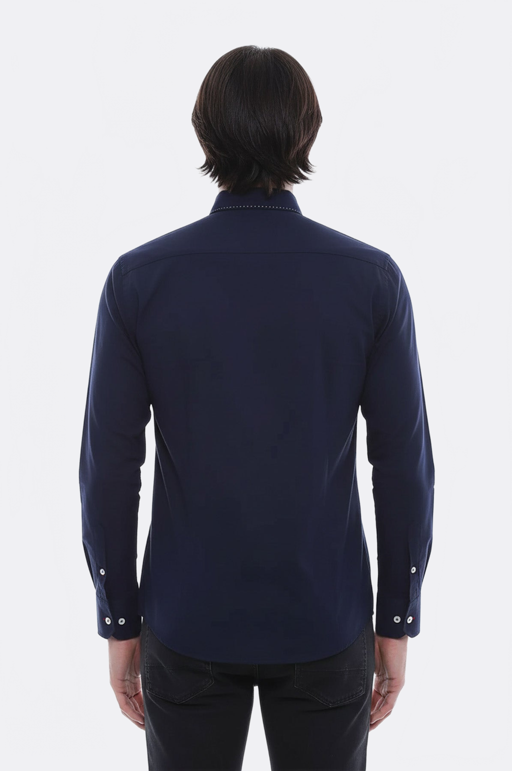 Emblemed Long Sleeve Navy Blue Shirt by Wessi – close up view