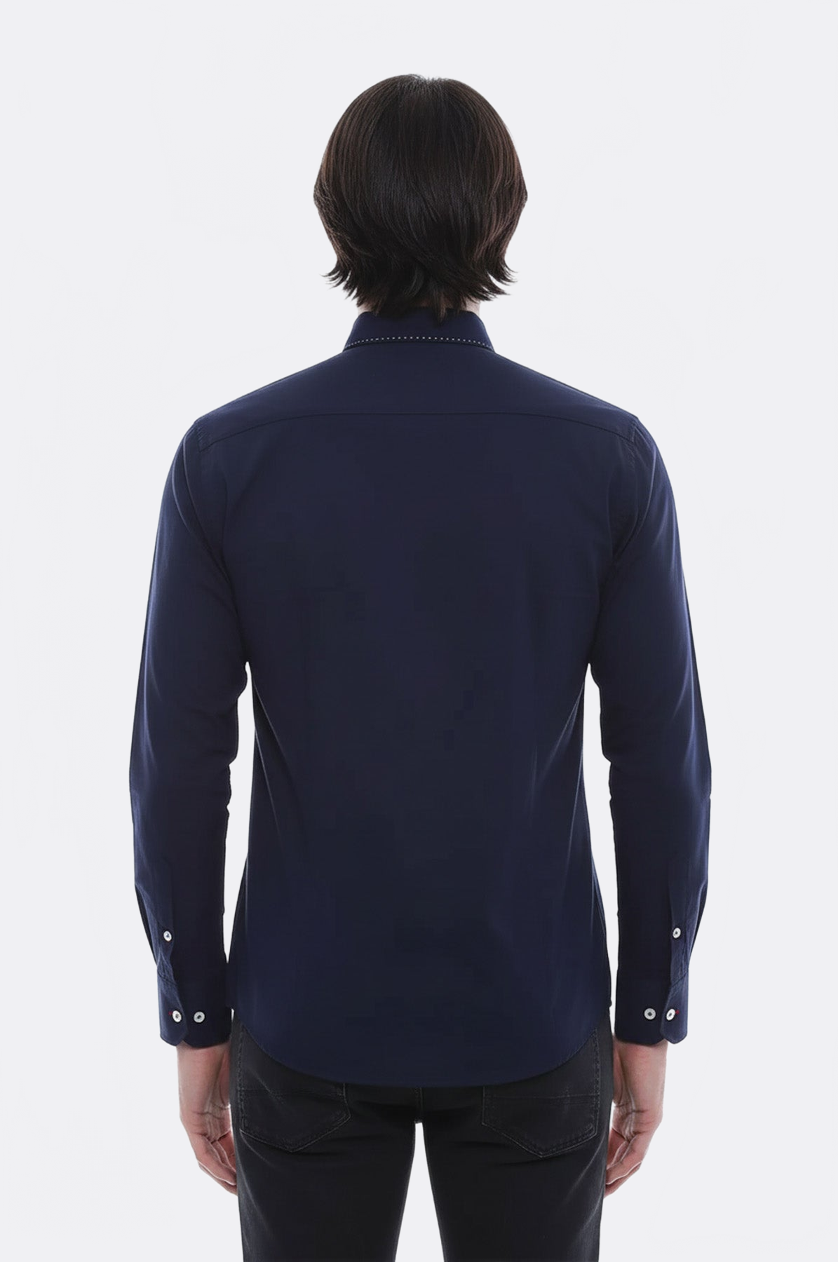 Emblemed Long Sleeve Navy Blue Shirt by Wessi – close up view