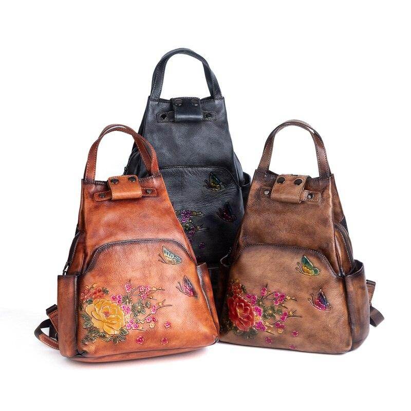 VacationsGrabs embossed leather travel bag in three colors with floral and butterfly designs