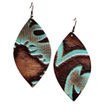 Leather Oval Earrings in Embossed Turquoise Laredo