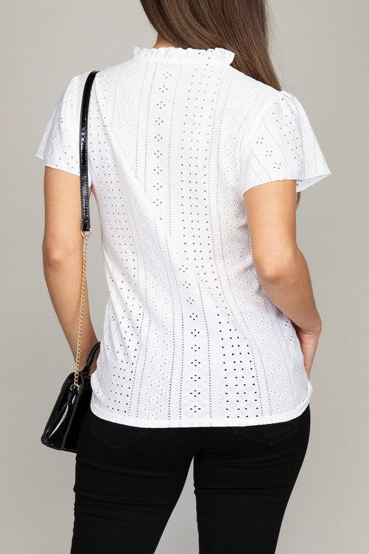 Women's Shirts Embroidered eyelet blouse with ruffle