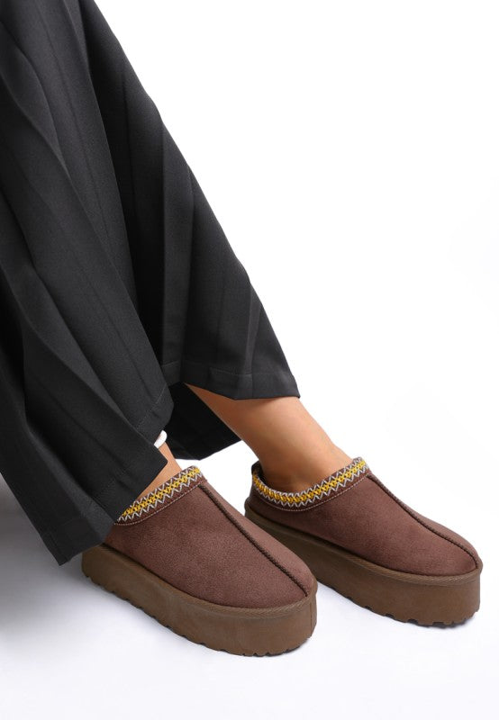 Rag Company embroidered platform slip-on shoes in brown with colorful detailing for women's comfort and style