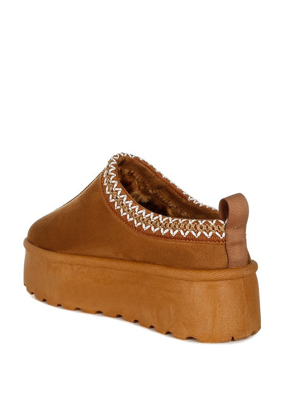 Rag Company embroidered platform slip-on shoes in brown with cozy lining for casual comfort