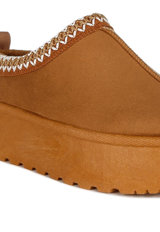 Rag Company embroidered platform slip-on shoes in brown with decorative stitching for casual wear