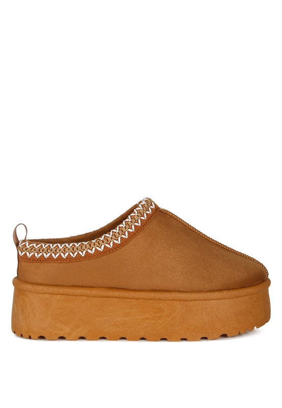 Rag Company embroidered platform slip-on shoes in brown with decorative stitching for stylish comfort