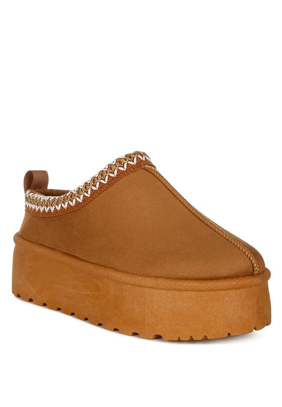 Rag Company embroidered platform slip-on shoes in tan with stylish stitching and a comfortable design