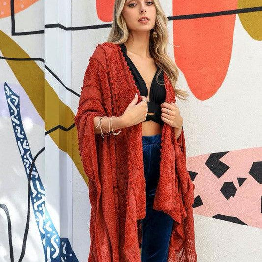 Women's Sweaters - Cardigans Embroidered Zig Zag Soft Kimono Open Front