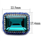 Stunning emerald cut crystal cocktail ring with intricate blue and clear stone detailing