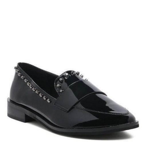 Women's Shoes - Flats Emilia Black Shine Forever Stud Penny Loafers