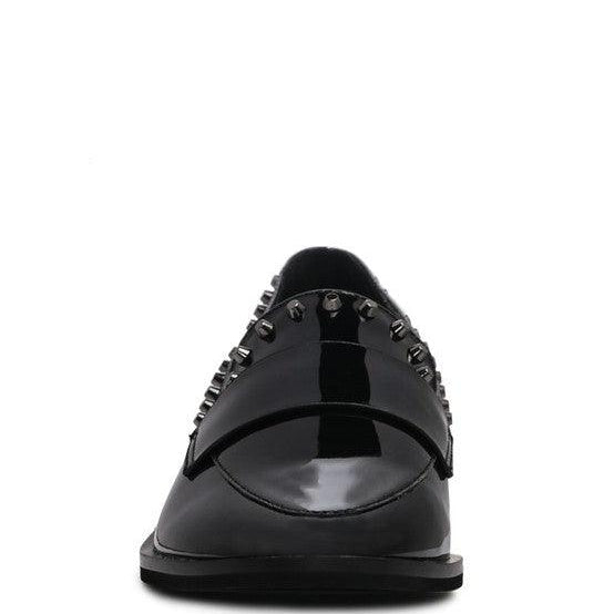 Women's Shoes - Flats Emilia Black Shine Forever Stud Penny Loafers