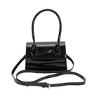 Glossy black enamel top handle crossbody bag with stylish handles and adjustable strap