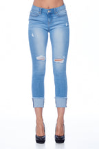 Mid Rise Destructed Ankle Skinny Jeans