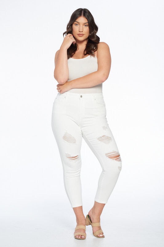Mid Rise Destructed Ankle Skinny