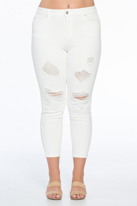 Mid Rise Destructed Ankle Skinny