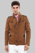 Epaulette 4 Pockets Washed Tan Coat – front view