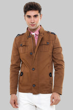 Epaulette 4 Pockets Washed Tan Coat – front view