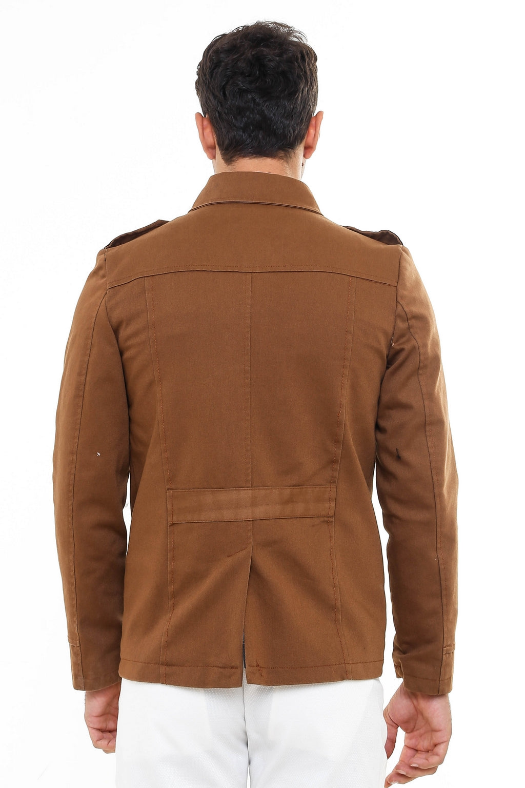 Epaulette 4 Pockets Washed Tan Coat – side view