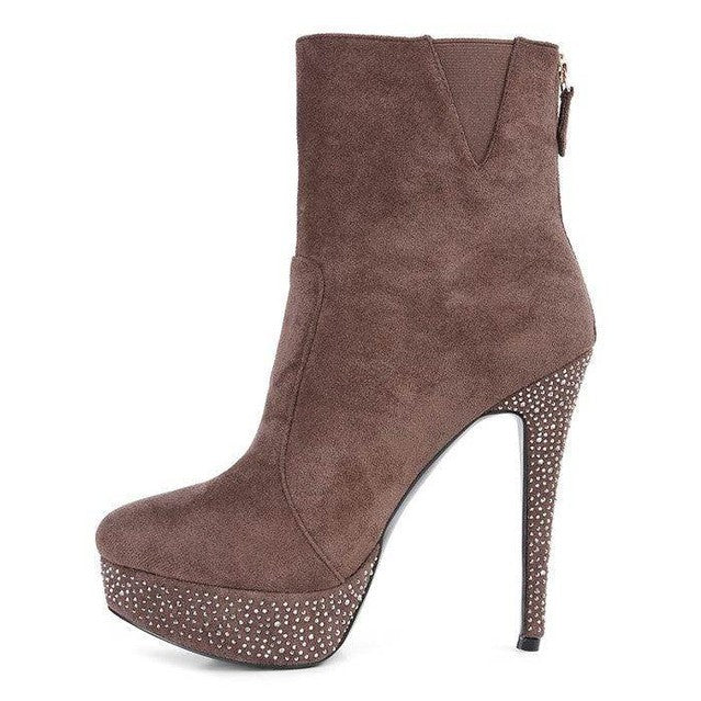 Espiree Microfiber High Heeled Ankle Boots - VacationGrabs