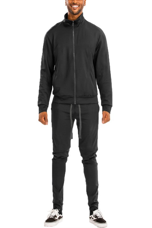 Men's 2PC Track Set in Black from VacationGrabs, perfect essential mens activewear for workouts