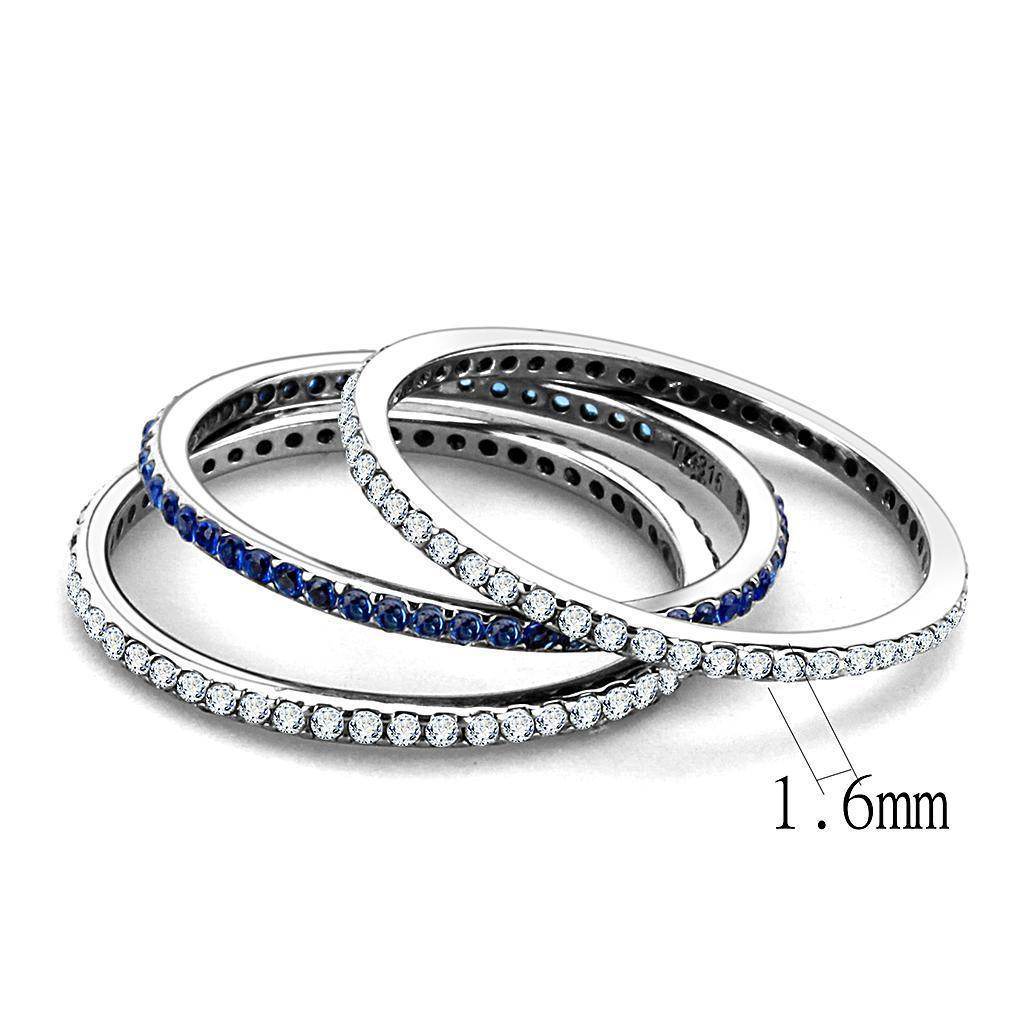 Three Women's Eternity Bands with Blue Stones and Clear Crystals from VacationGrabs, each 1.6mm wide