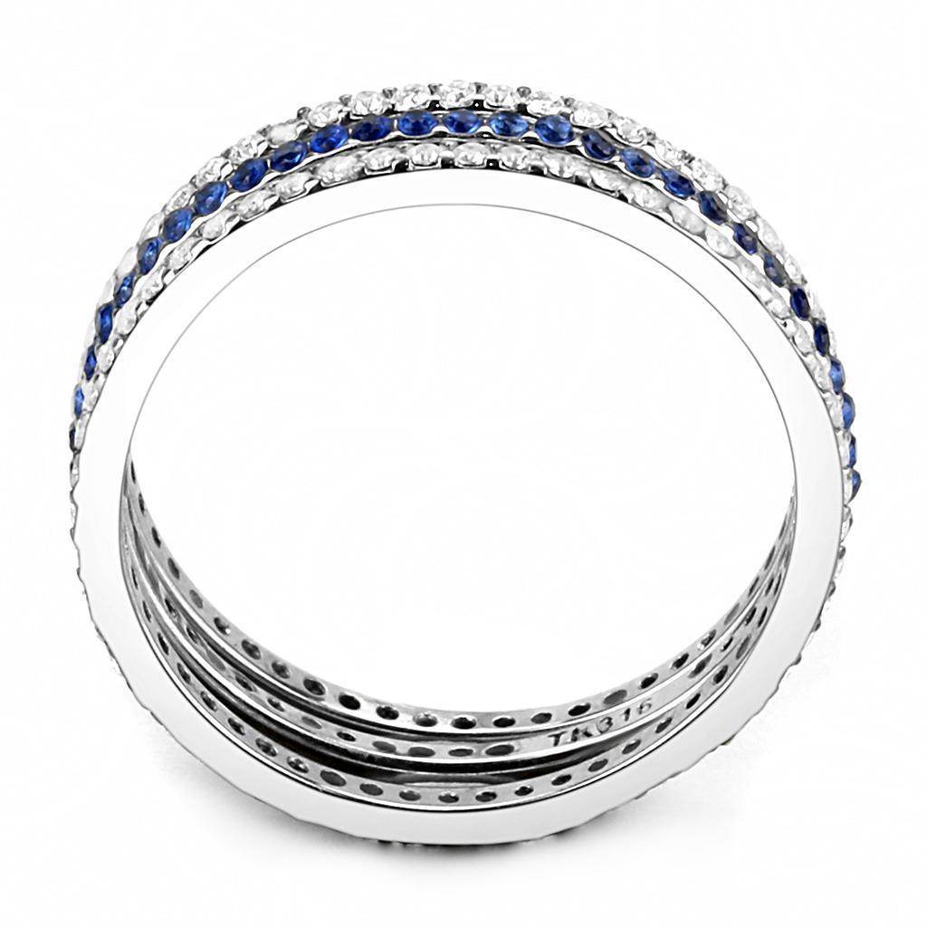 Elegant eternity band with blue stones, featuring a shimmering design perfect for any occasion