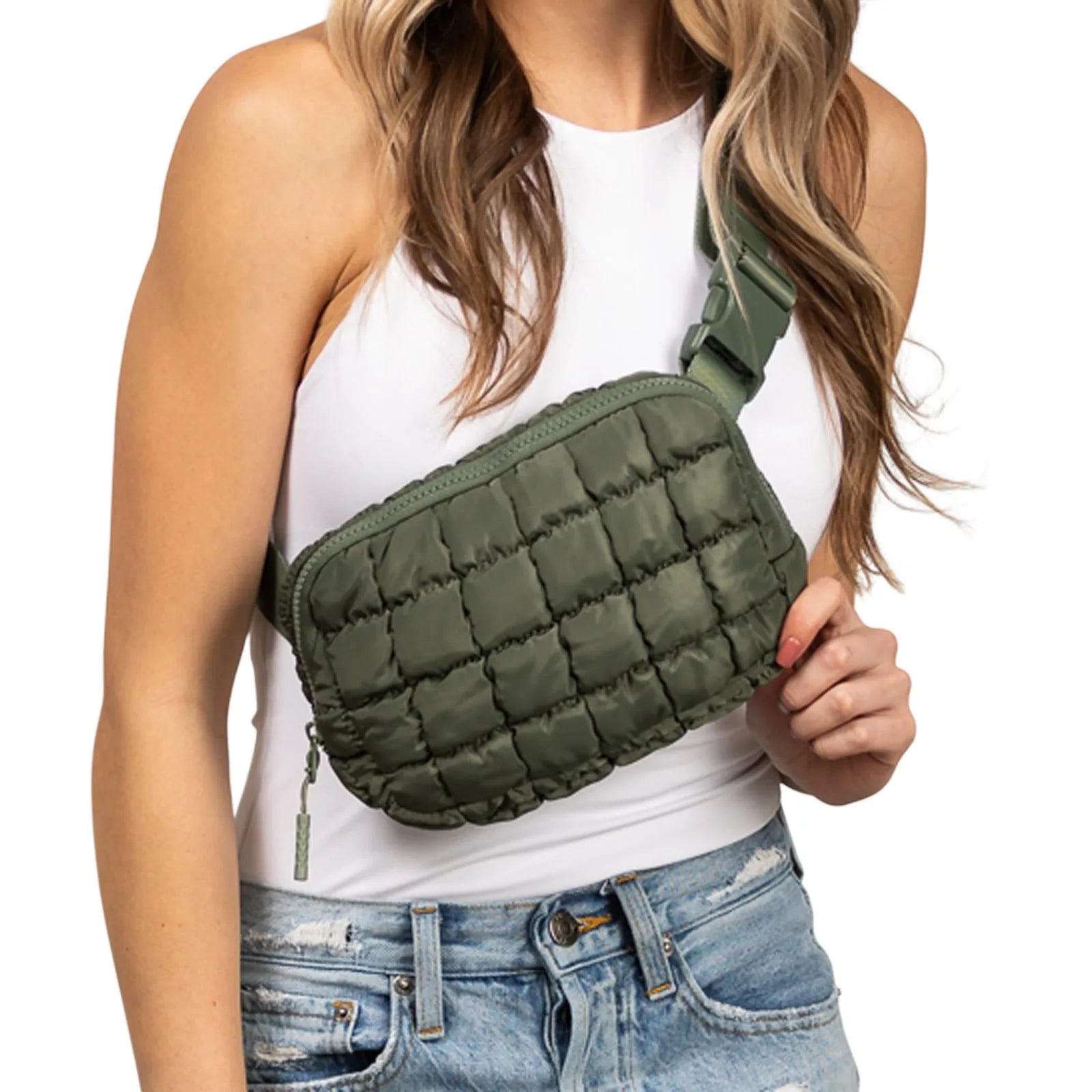 Evyn Quilted Puffer Sling Crossbody Belt Bum Fanny Waist Bag