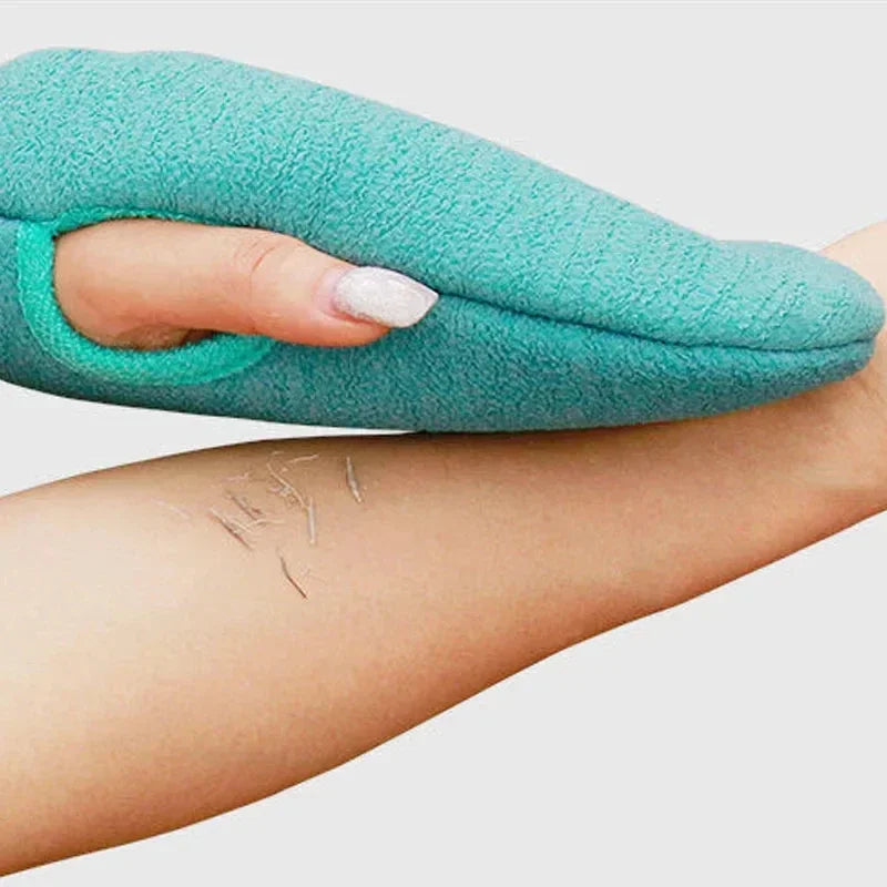 Turquoise exfoliating gloves for dead skin removal and skincare