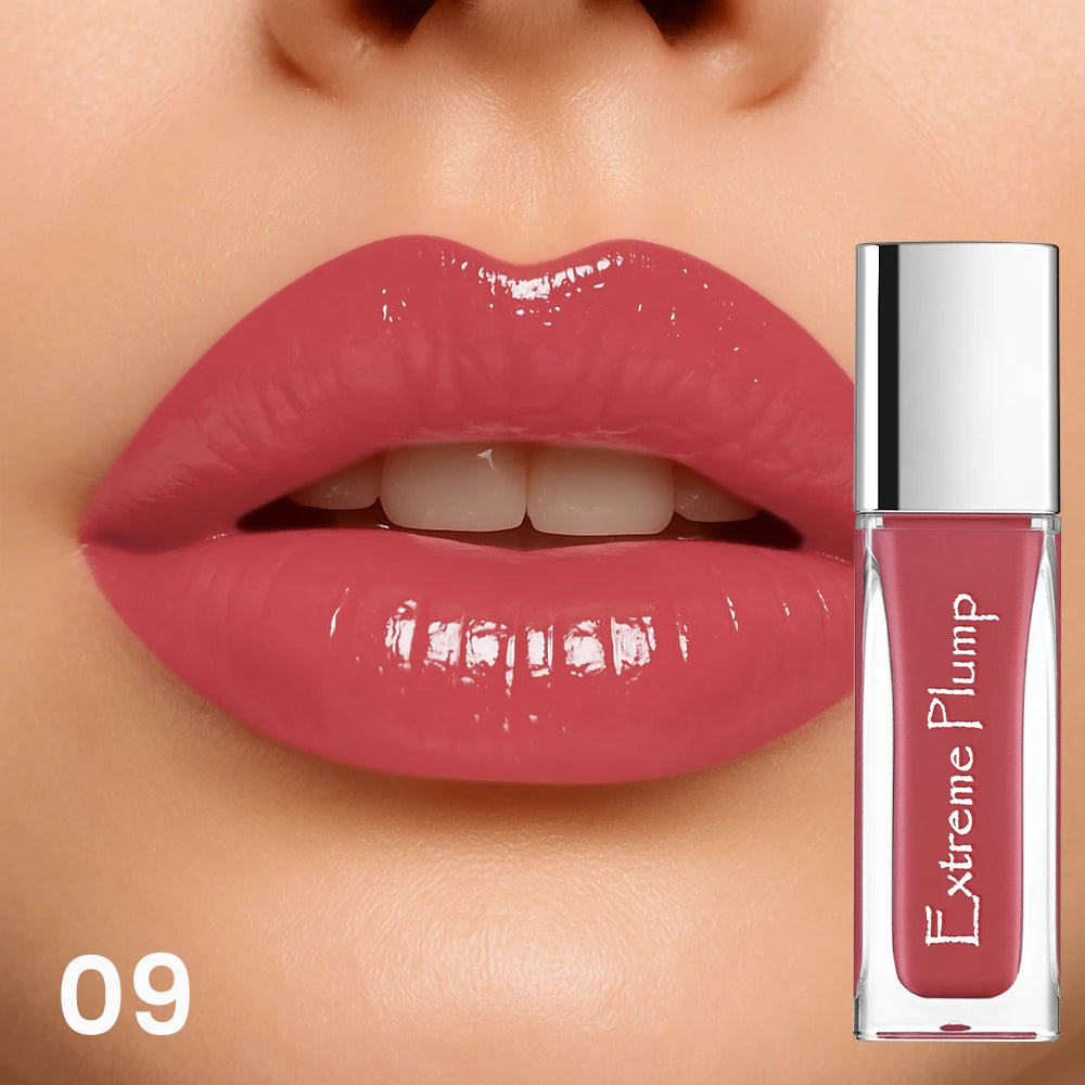Extreme Plump lip gloss in rosy pink for a glossy finish