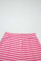 Stripe Drop Shoulder Top & Buttoned Pants Set