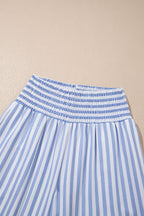 Stripe Shirred High Waist Wide Leg Pants