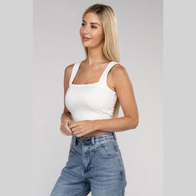 Cotton Square Neck Cropped Cami Top - VacationGrabs