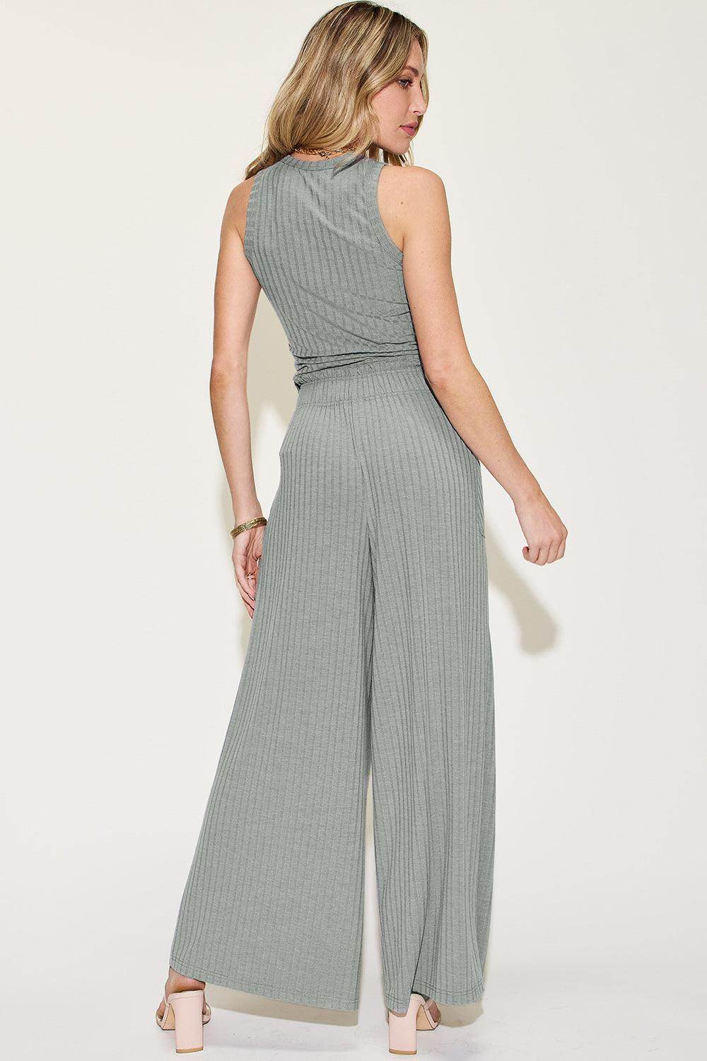 Basic Bae Full Size Ribbed Tank and Wide Leg Pants Set - VacationGrabs