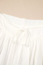 Solid Drop Waist Pleated Wide Leg Pants