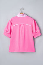 Stripe Frilled Collar Short Sleeve Blouse