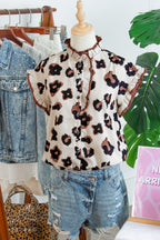 Leopard Ruffle Sleeve Button Up Blouse