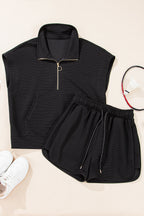 Textured Half-Zip Top & Drawstring Shorts Set