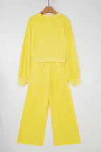 Solid Puff Sleeve Top and Drawstring Pants Set