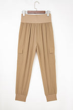 Solid Elastic High Waist Pocketed Cargo Jogger Pants