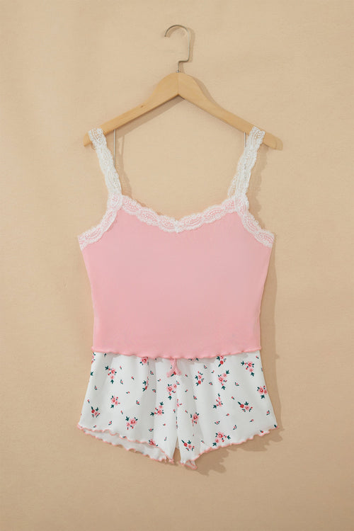 Floral Ribbed Crop Top & Shorts Lounge Set