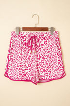 Leopard Contrast Trim Elastic Waist Drawstring Shorts