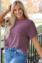 Solid Corded Knit Mock Neck T-Shirt