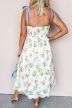 Floral Contrast Trim Tie Strap Midi Dress