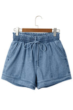 Solid Denim Smocked Elastic Waist Shorts