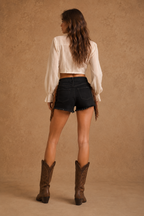 Vaquera Fringe Denim Short Black Denim