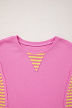 Stripe Patchwork Waffle Knit Loose T-Shirt