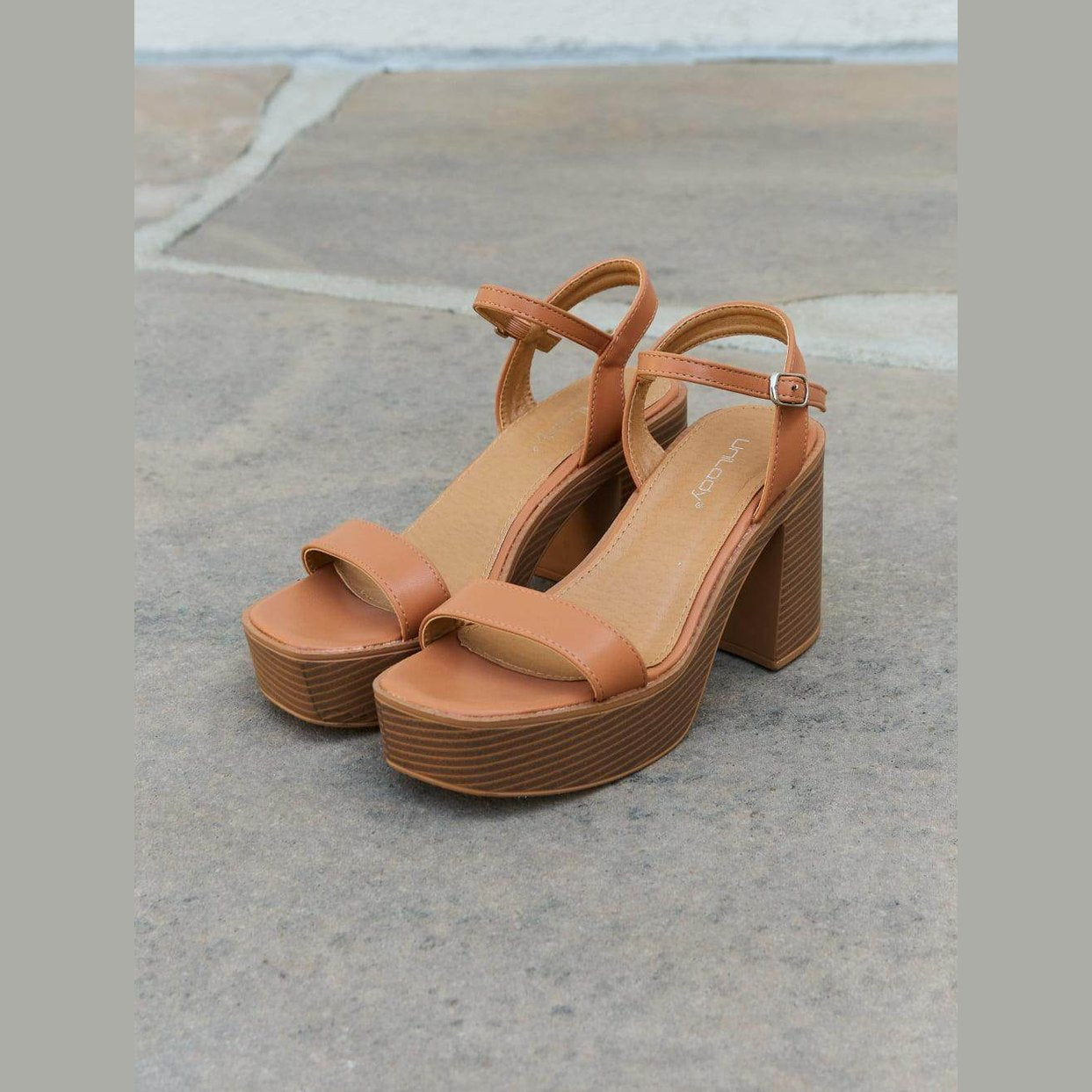 Cognac Platform Heel Sandals - VacationGrabs