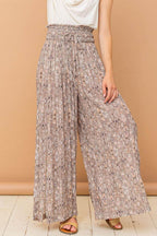 And The Why Printed Smocked Waist Slit Wide Leg Pants - VacationGrabs