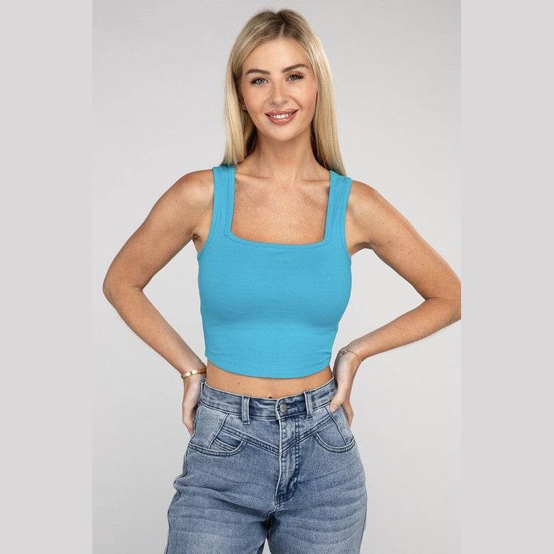 Cotton Square Neck Cropped Cami Top - VacationGrabs