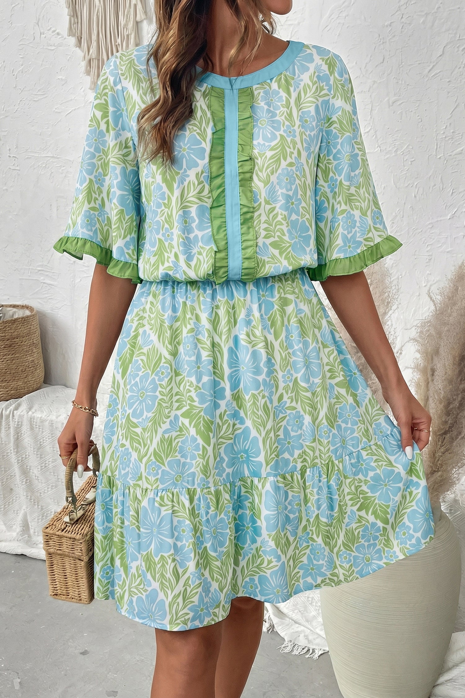 Floral High Waist Ruffle Mini Dress